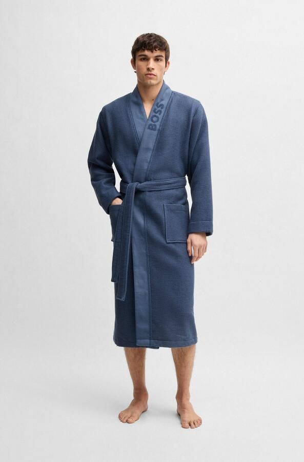 BOSS Ochtendjas Waffle Kimono met groot logo van velours - Foto 5