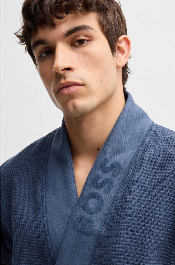 BOSS Ochtendjas Waffle Kimono met groot logo van velours - Foto 2