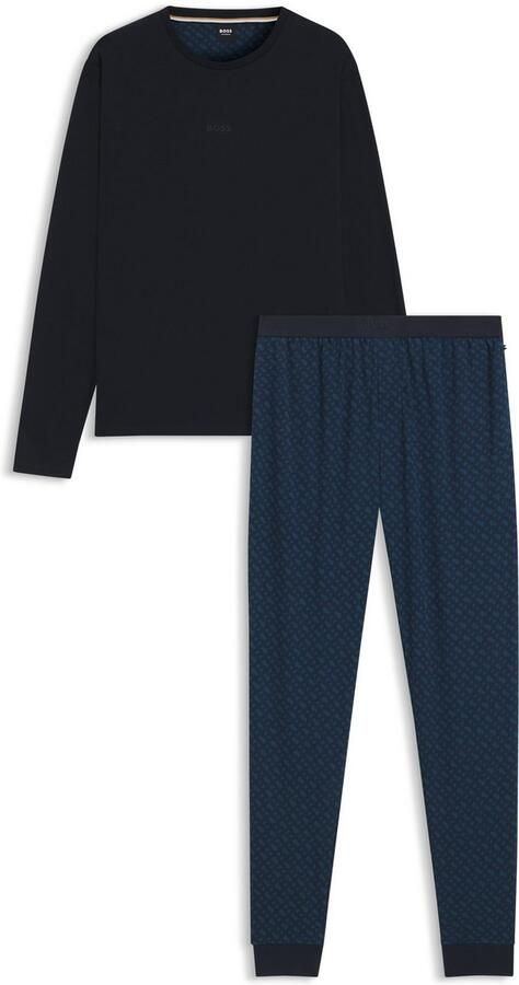 BOSS Pyjama Relax Long Set Nieuwigheid bovenkant effen onderkant met patroon (2-delig) - Foto 4