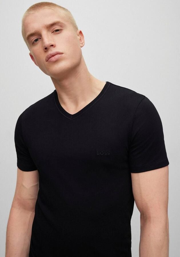 Boss Katoenen T-shirts 3-pack Regular Fit V-hals Logo Borduursel Black Heren - Foto 11