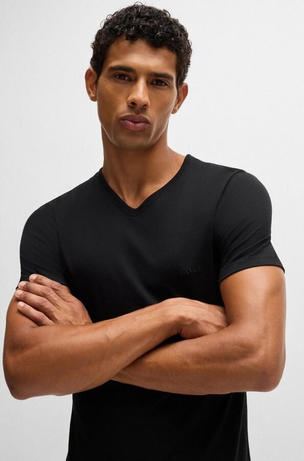 Boss Katoenen T-shirts 3-pack Regular Fit V-hals Logo Borduursel Black Heren - Foto 20