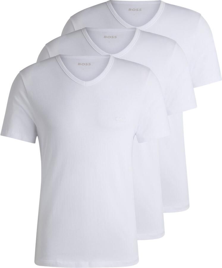 Boss Katoenen T-shirts 3-pack Regular Fit V-hals Logo Borduursel White Heren - Foto 9