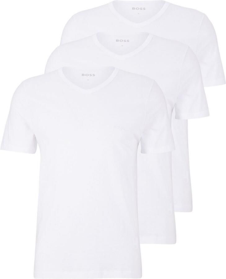 Boss Katoenen T-shirts 3-pack Regular Fit V-hals Logo Borduursel White Heren - Foto 10