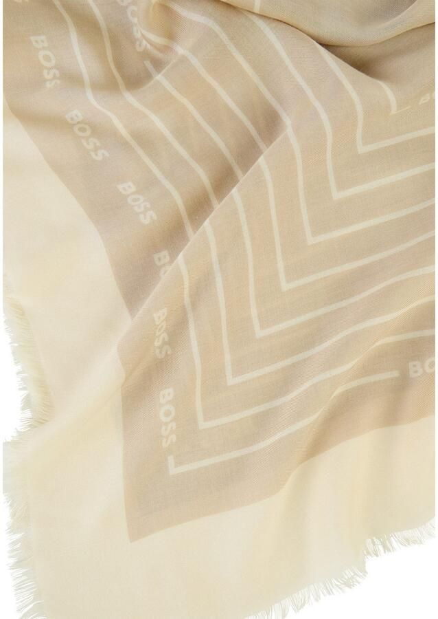 Boss Sjaal Laik 120*120 met -logo-teksten rondom kleine franjes