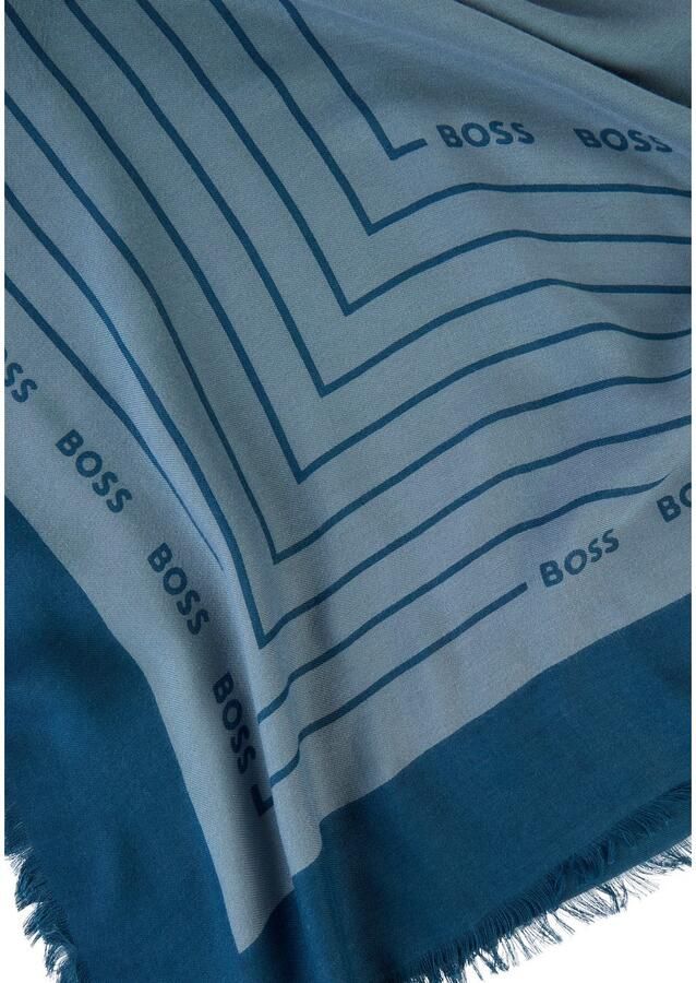 Boss Sjaal Laik 120*120 met -logo-teksten rondom kleine franjes