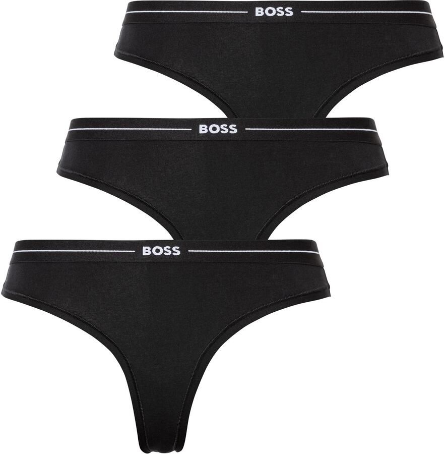 Hugo Boss 3P String Set Zwart Katoen Elastisch Logo Tailleband Black Dames - Foto 10