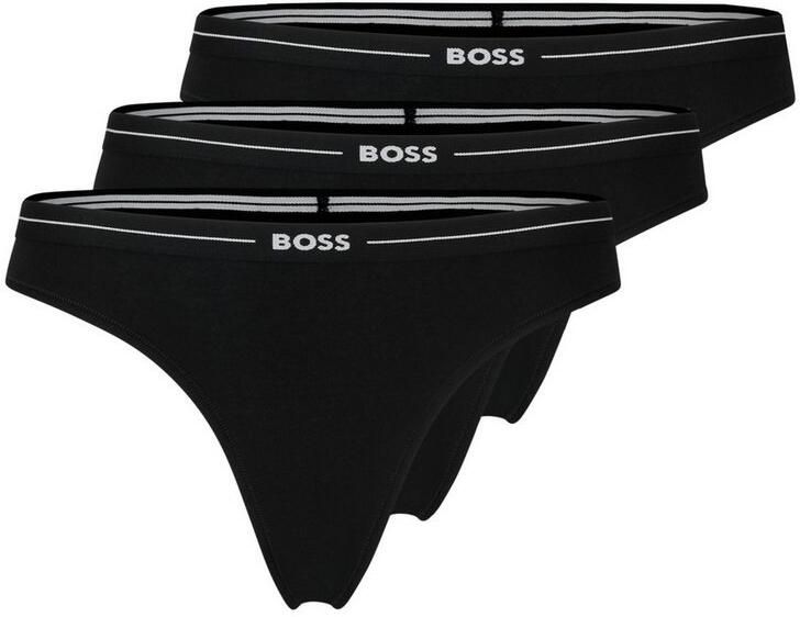 Hugo Boss 3P String Set Zwart Katoen Elastisch Logo Tailleband Black Dames - Foto 9