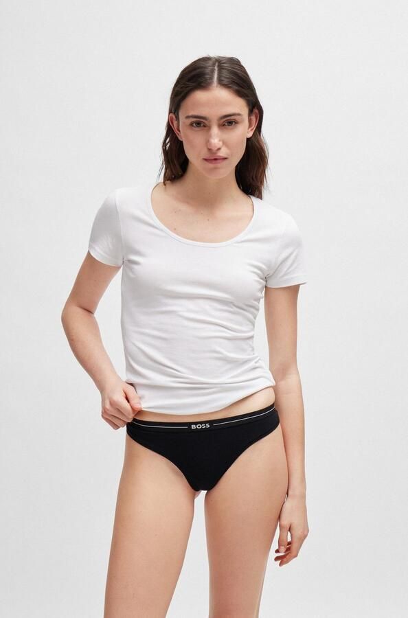 Hugo Boss 3P String Set Zwart Katoen Elastisch Logo Tailleband Black Dames