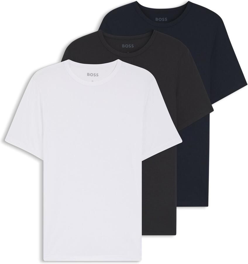 BOSS T-shirt TShirt RN 3P Natura effen t-shirt met merklabel (3-delig)