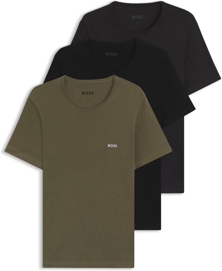 Boss T-shirt Korte Mouw 3 Pack Cotton T-Shirts Black Dark Grey Khaki Green - Foto 6