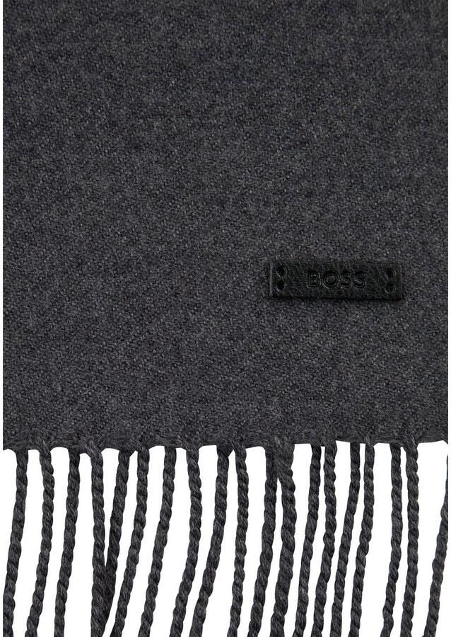 Boss Wollen sjaal Naster 35*180 met gedraaide franjes 100% wol lederlabel premium quality