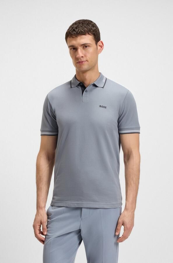 Boss Polo Shirt Korte Mouw Slim Fit Paul Polo Shirt Dark Grey White - Foto 4