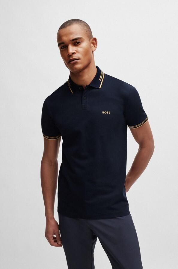 BOSS Green Slim fit poloshirt met labelprint model 'Paul' - Foto 4