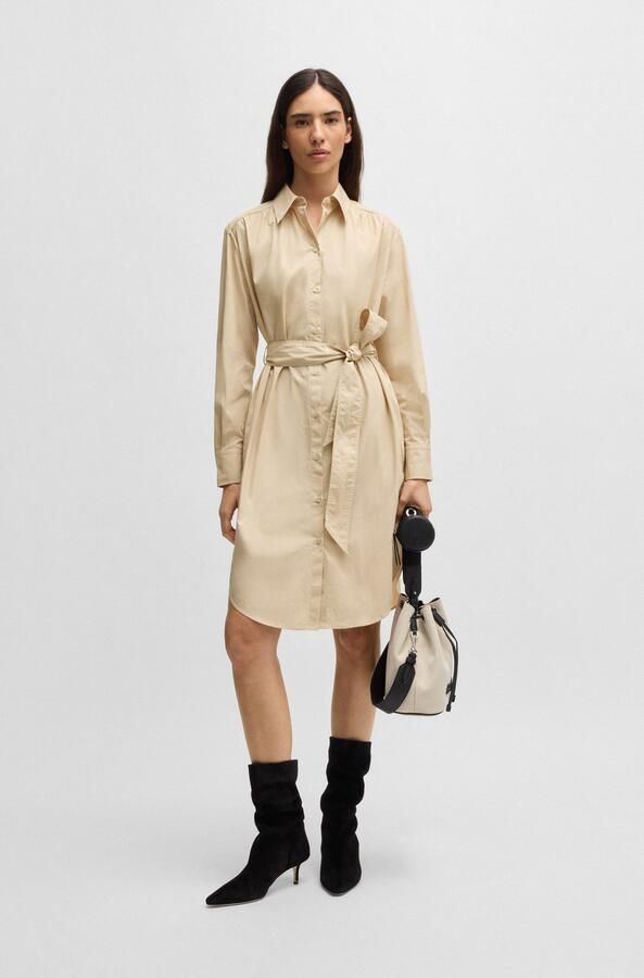 Boss Orange Knielange jurk met strikceintuur model 'Delegant' - Foto 9