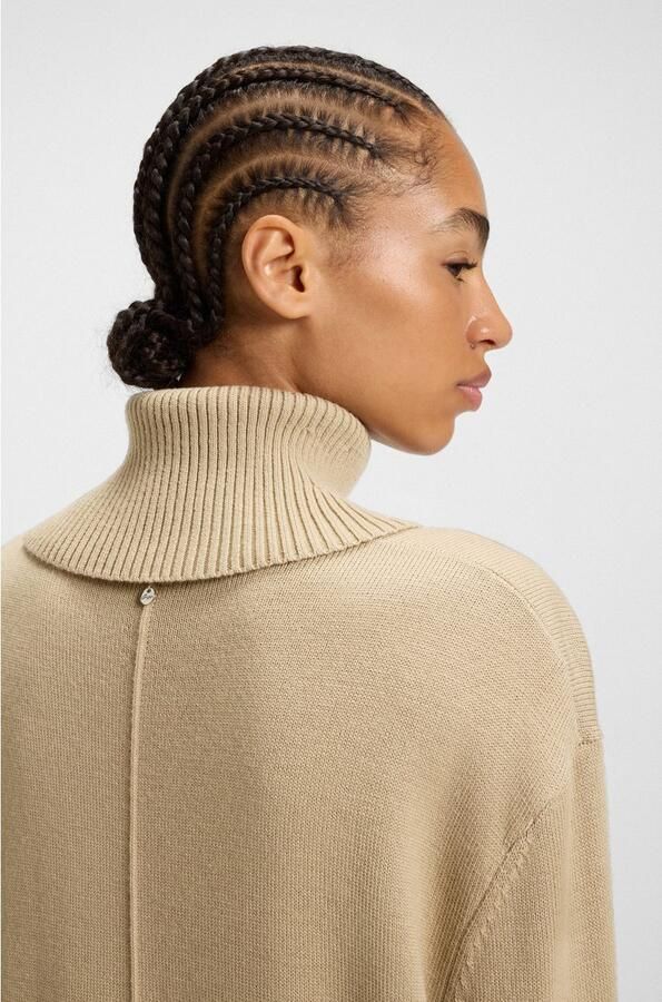 Boss Orange Gebreide jurk Feringatessa Premium Damesmode Relaxed Fit met splitdetails Turtle Neck