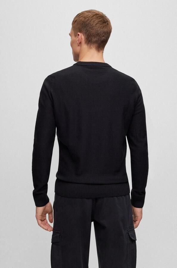 Boss Heren Katoenen Trui met Geribbelde Kraag Black Heren - Foto 6