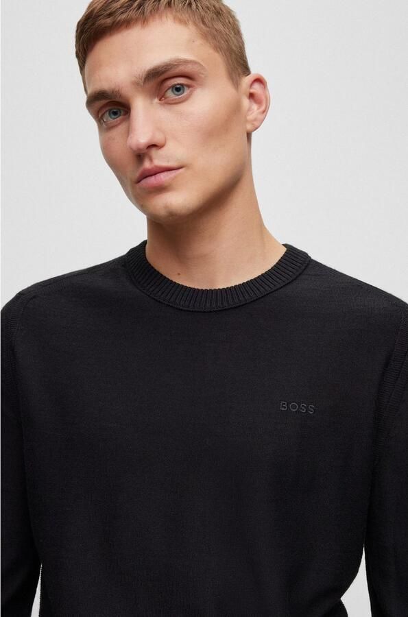 Boss Heren Katoenen Trui met Geribbelde Kraag Black Heren - Foto 5