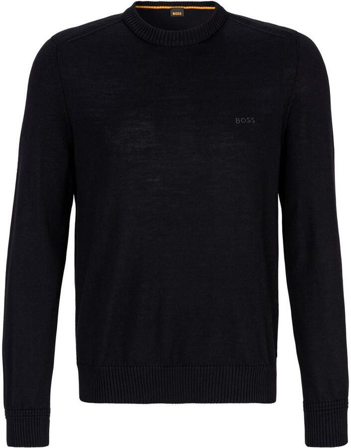 Boss Heren Katoenen Trui met Geribbelde Kraag Black Heren