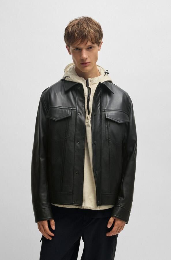 Boss Orange Leren jack met paspelzakken op de borst model 'Jocruz' - Foto 7