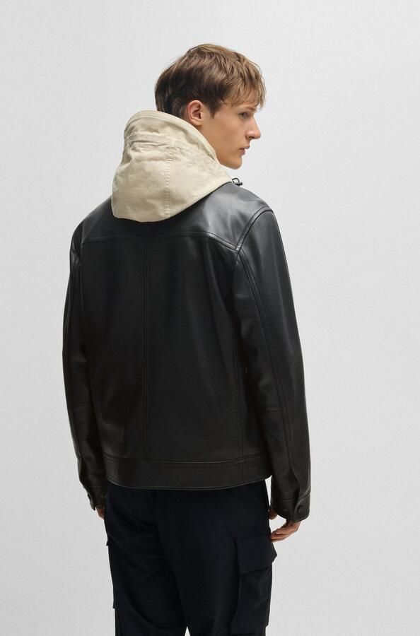 Boss Orange Leren jack met paspelzakken op de borst model 'Jocruz' - Foto 5