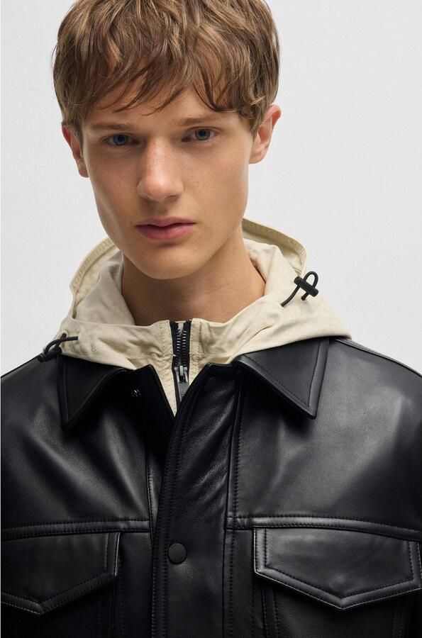 Boss Orange Leren jack met paspelzakken op de borst model 'Jocruz' - Foto 4