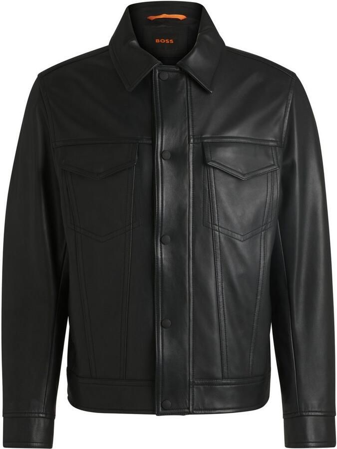 Boss Orange Leren jack met paspelzakken op de borst model &#039;Jocruz&#039;