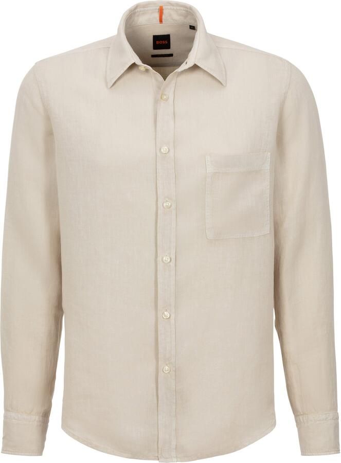 Boss Orange Regular fit linnen overhemd met borstzak model 'Relegant' - Foto 4
