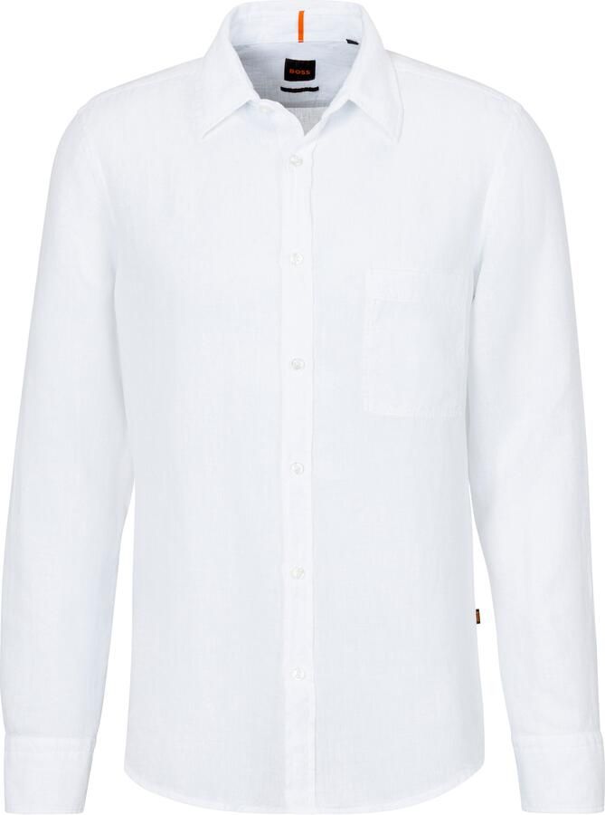 Boss Orange Regular fit linnen overhemd met borstzak model 'Relegant' - Foto 3