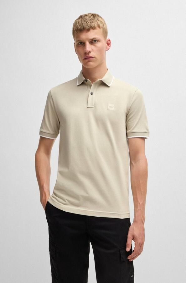 BOSS slim fit polo PASSERTIP met contrastbies light beige - Foto 8