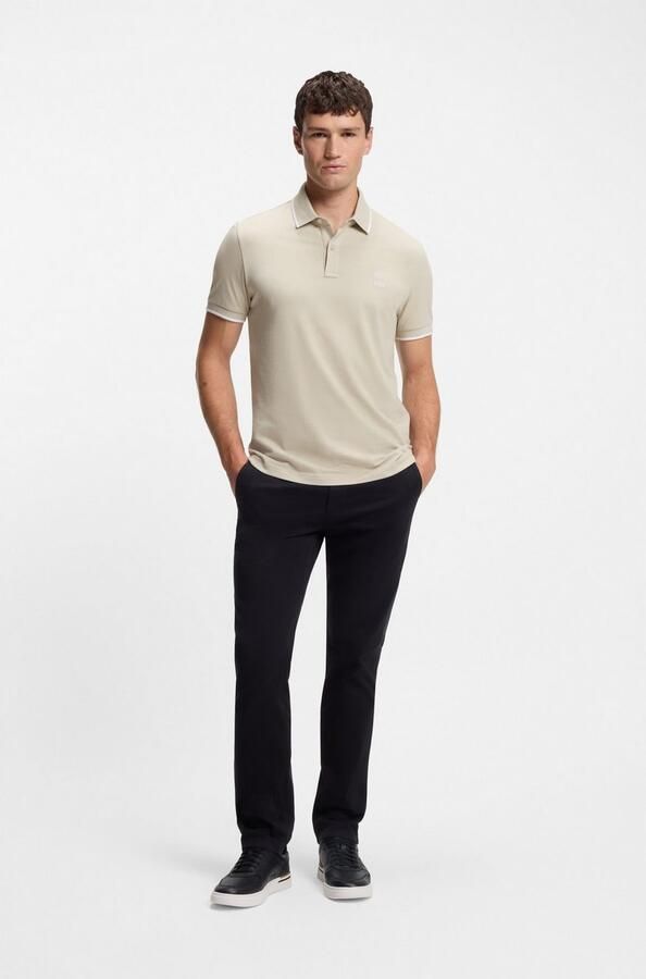BOSS slim fit polo PASSERTIP met contrastbies light beige - Foto 10