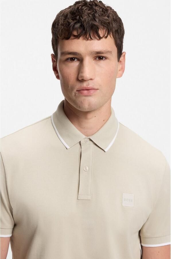 BOSS slim fit polo PASSERTIP met contrastbies light beige - Foto 5
