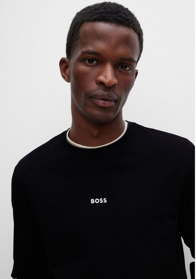 Hugo Boss Maglia regular fit in cotone elasticizzato con logo a contrasto uomo Boss Tchark 50473286 Nero Zwart Heren - Foto 4