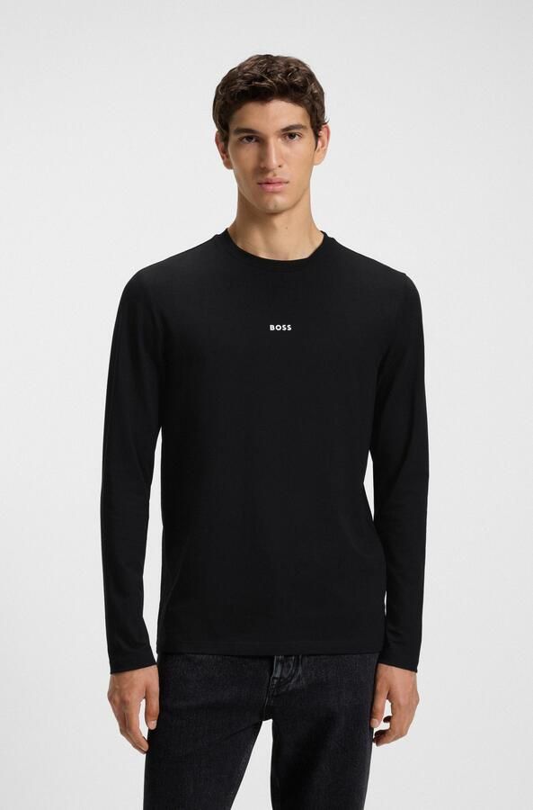 Hugo Boss Maglia regular fit in cotone elasticizzato con logo a contrasto uomo Boss Tchark 50473286 Nero Zwart Heren - Foto 9