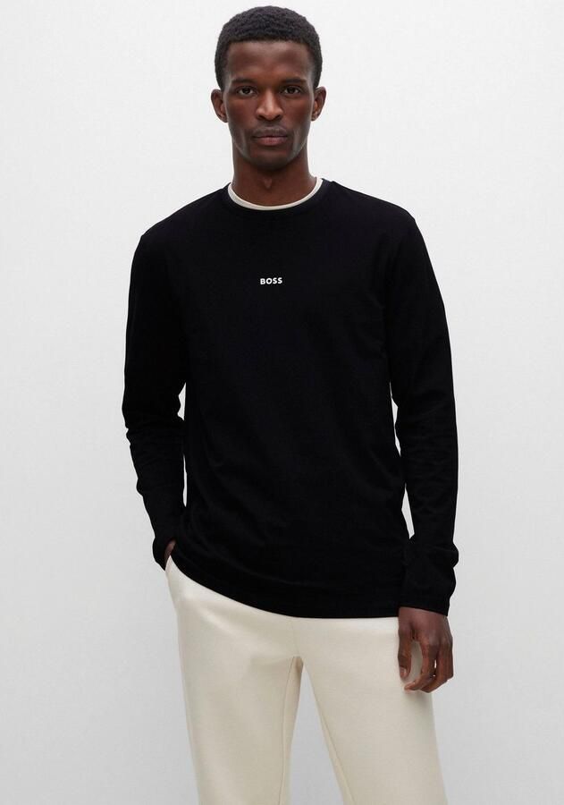 Hugo Boss Maglia regular fit in cotone elasticizzato con logo a contrasto uomo Boss Tchark 50473286 Nero Zwart Heren - Foto 5