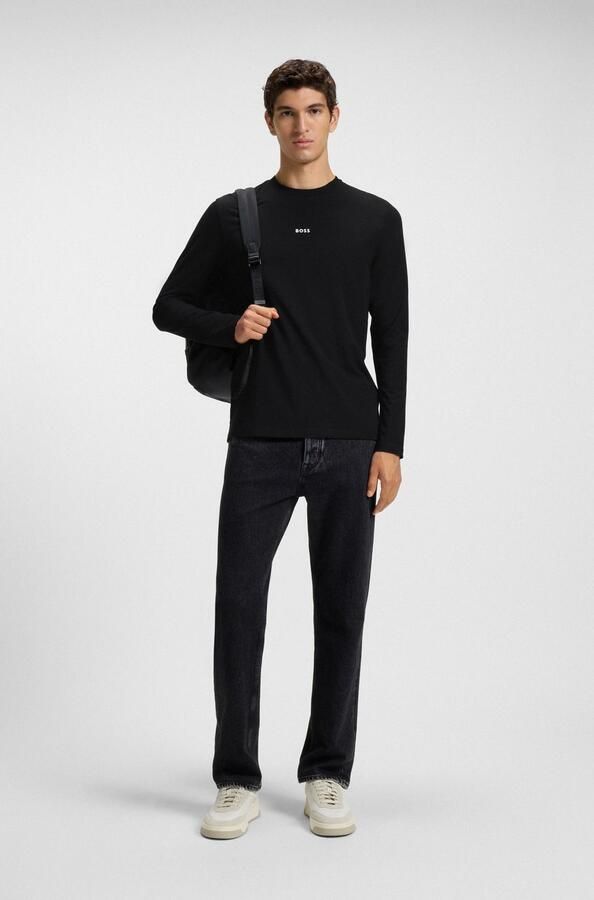 Hugo Boss Maglia regular fit in cotone elasticizzato con logo a contrasto uomo Boss Tchark 50473286 Nero Zwart Heren - Foto 8
