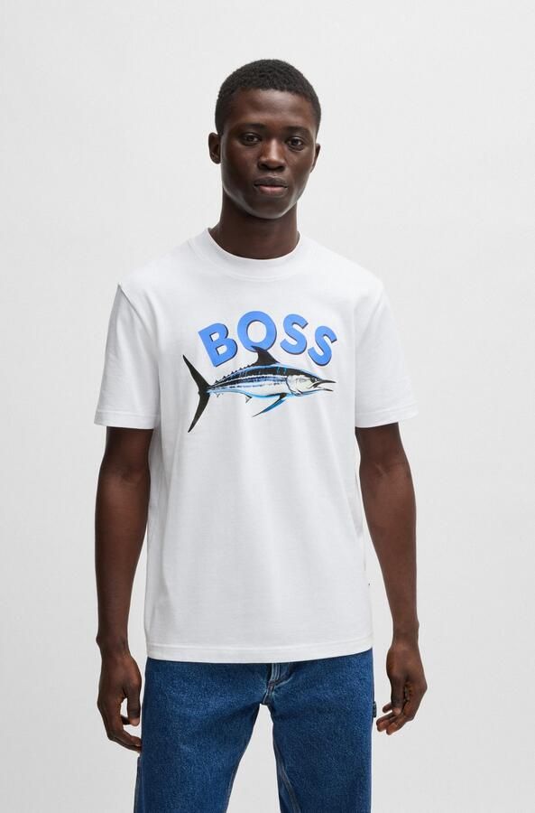 Boss Orange T-shirt met label- en motiefprint model 'Bossfish' - Foto 7