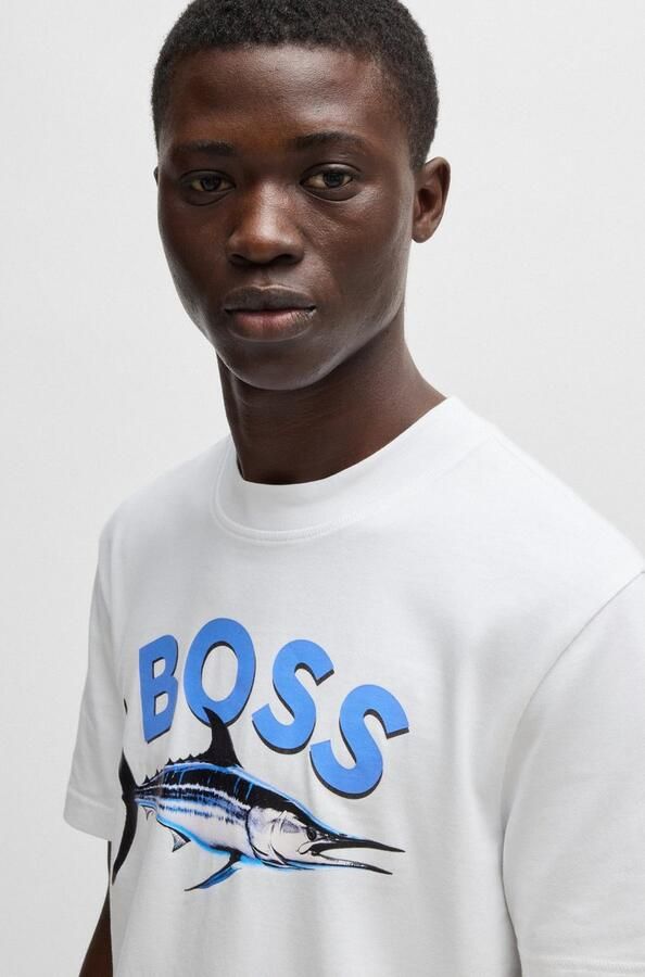 Boss Orange T-shirt met label- en motiefprint model 'Bossfish' - Foto 5