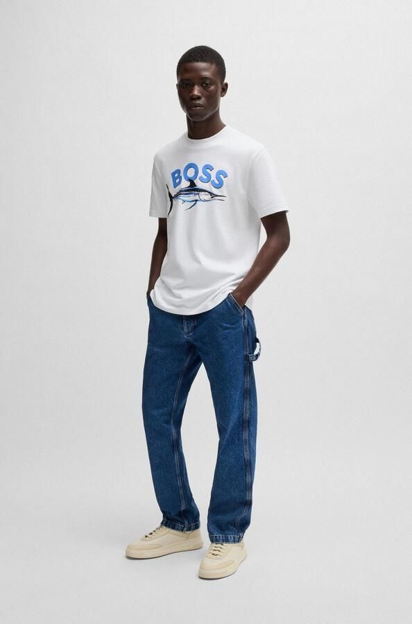 Boss Orange T-shirt met label- en motiefprint model 'Bossfish' - Foto 6