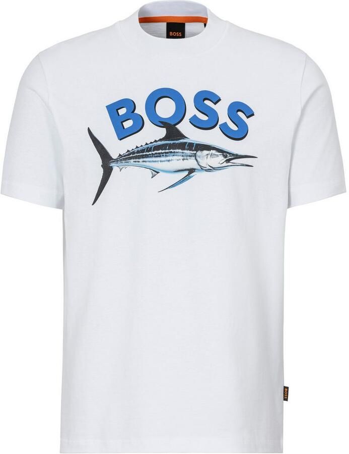 Boss Orange T-shirt met label- en motiefprint model 'Bossfish' - Foto 3