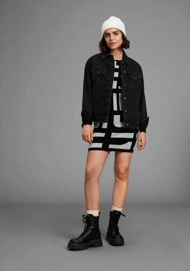 Boysen's Gebreide jurk van modieus jacquardbreisel met ronde hals - Foto 6