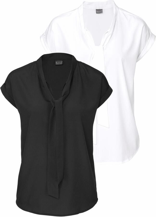 Bruno Banani Blouse met kraagstrik met bindstrik (2-delig Set van 2)