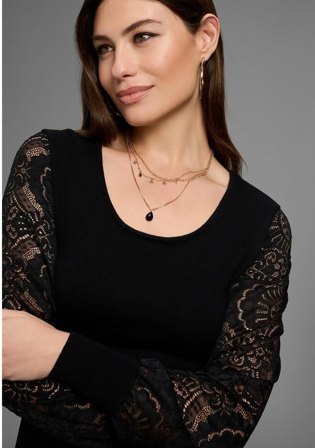 Bruno Banani Gebreide jurk van fijnbreisel met elegante kanten mouwen