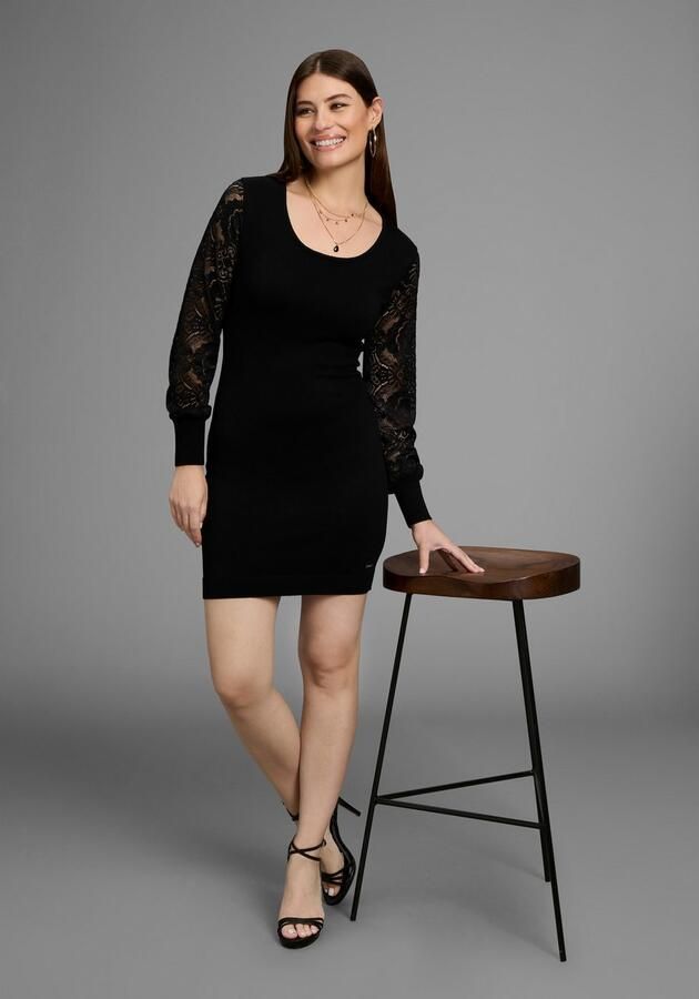 Bruno Banani Gebreide jurk van fijnbreisel met elegante kanten mouwen - Foto 4