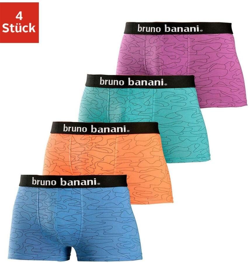 Bruno Banani Hipster strak zittende boxershorts in uni of gedessineerd van katoenmix (set 4 stuks) - Foto 6