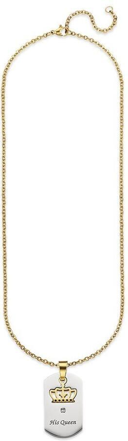 Bruno Banani Ketting met hanger Sieraad cadeau halsketting ankerketting kroon vaste gravure "Zijn Koningin"