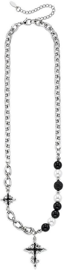 Bruno Banani Ketting met hanger Sieraden cadeau roestvrijstalen ketting met kruis zwart geëmailleerd