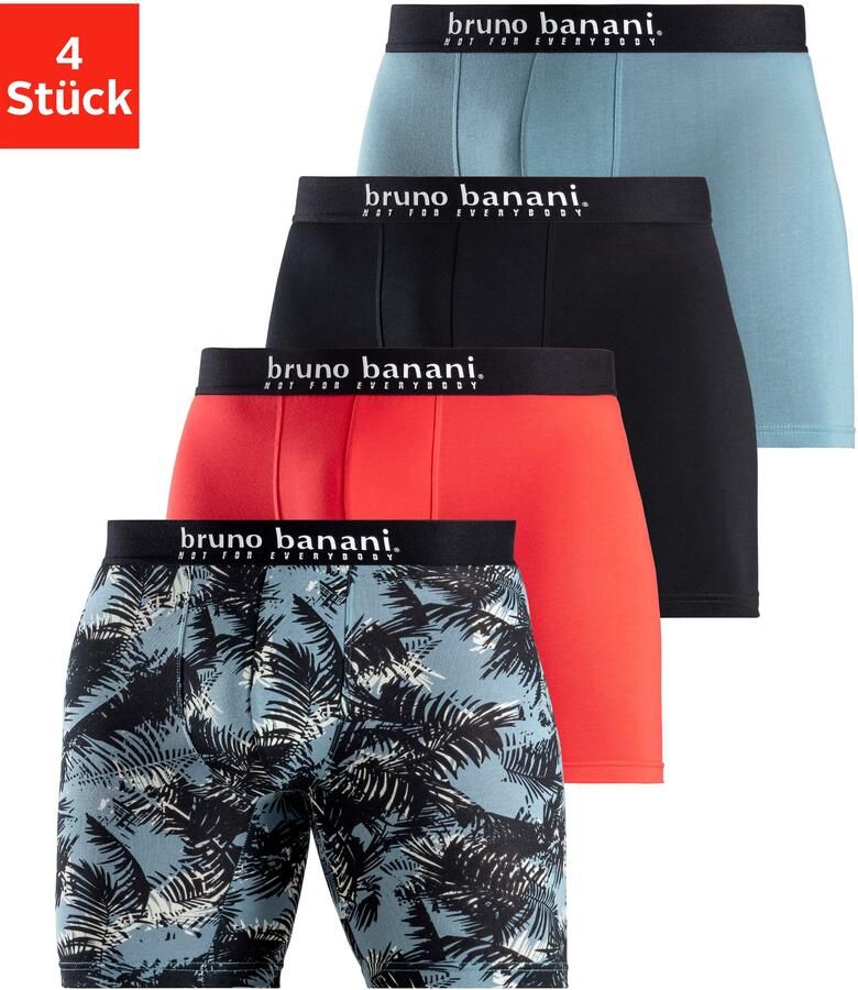 Bruno Banani Lange boxershort met palmprint en effen van katoenmix (4 stuks Set van 4) - Foto 6