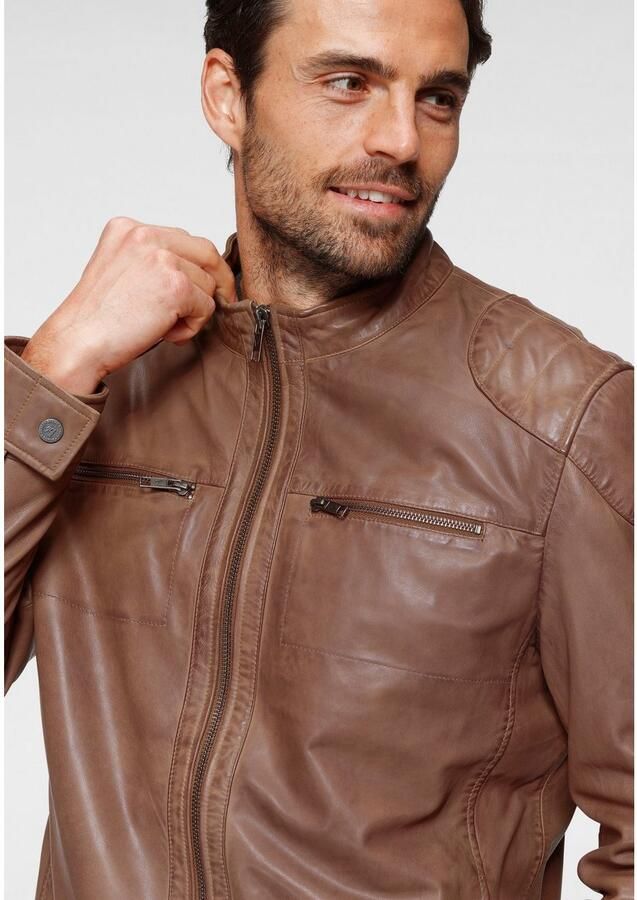 Bruno Banani Leren jack Flint van lamsnappa leer getailleerde snit bikerhals used-look - Foto 4