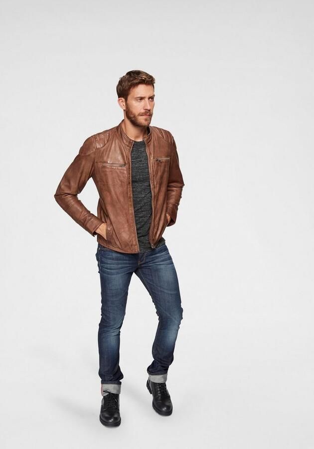 Bruno Banani Leren jack Flint van lamsnappa leer getailleerde snit bikerhals used-look - Foto 6