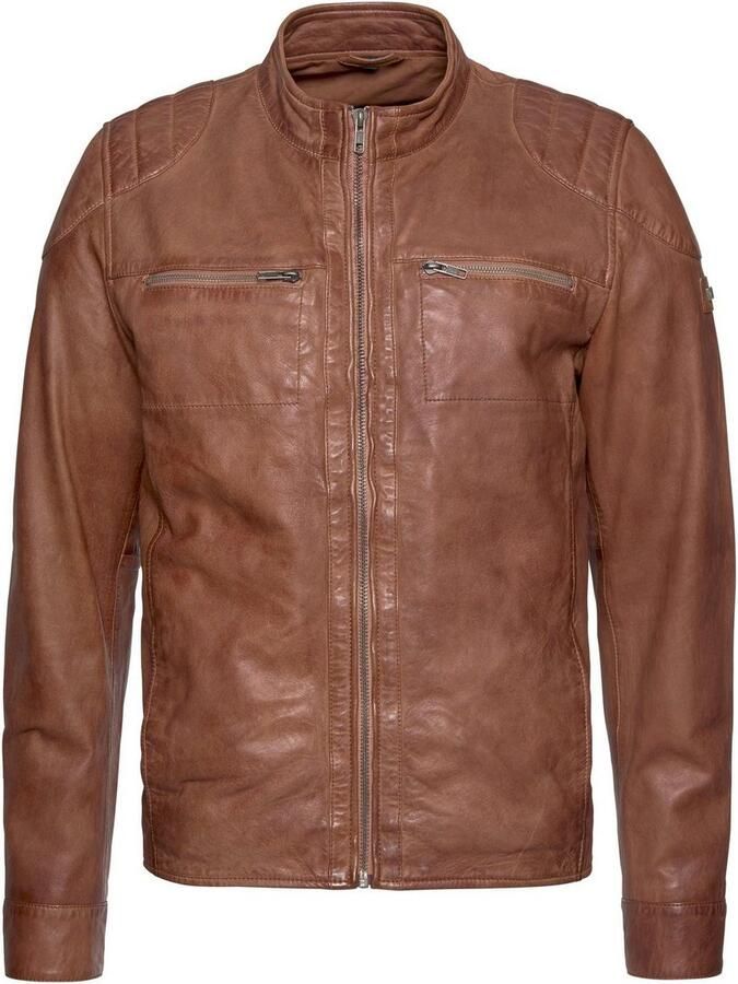 Bruno Banani Leren jack Flint van lamsnappa leer getailleerde snit bikerhals used-look